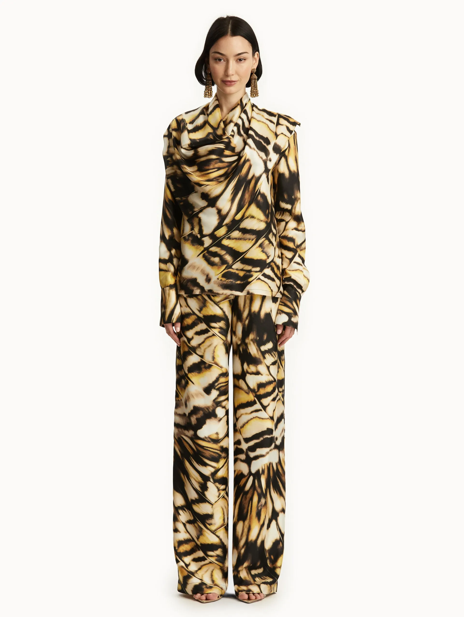 Abstract Butterfly Silk Twill Blouse