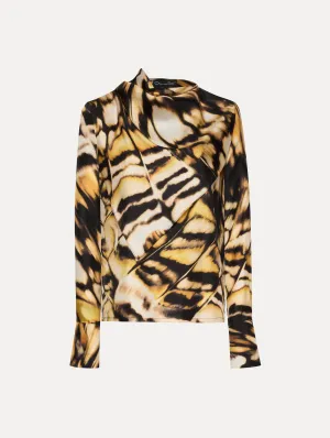 Abstract Butterfly Silk Twill Blouse