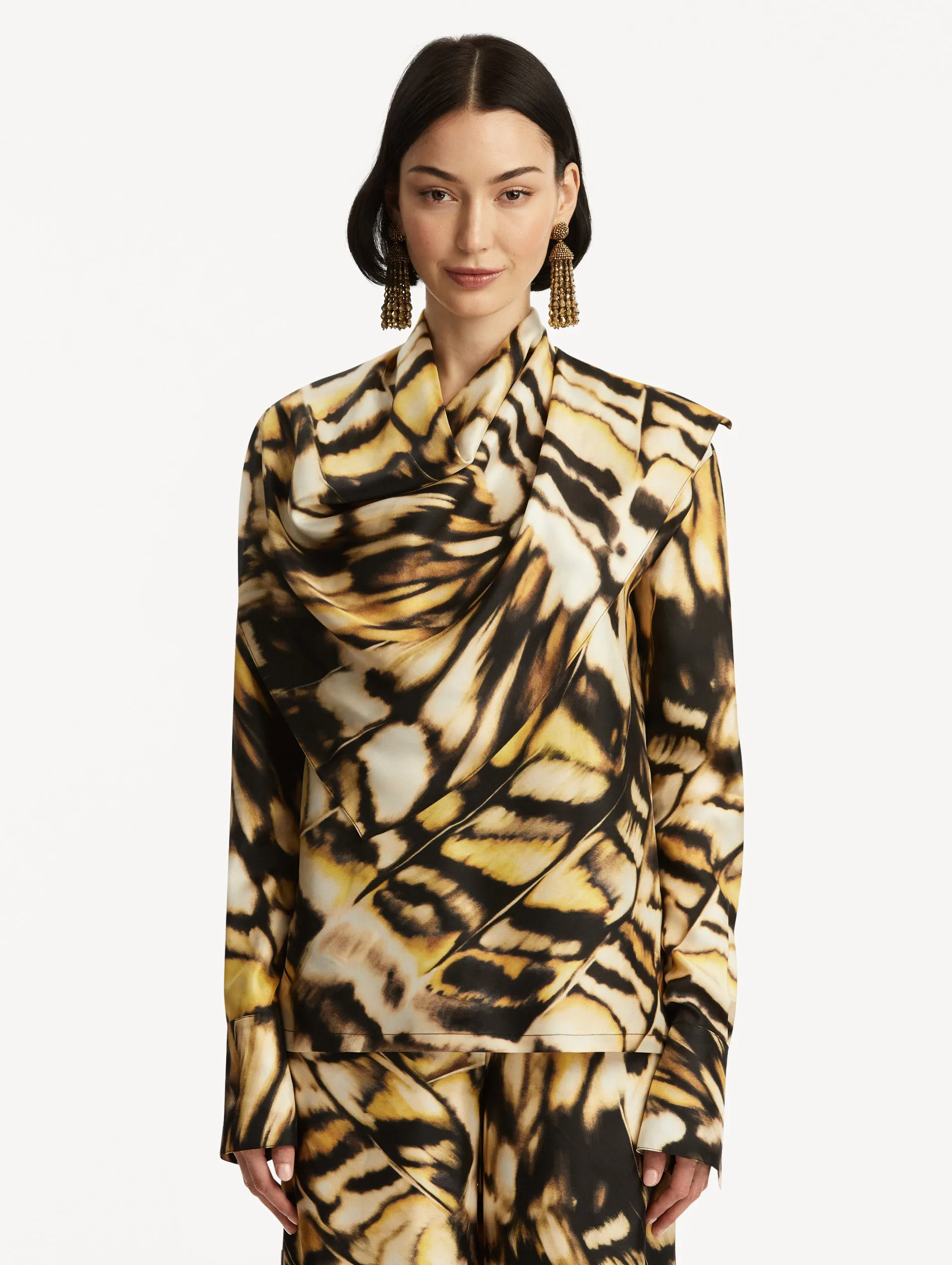 Abstract Butterfly Silk Twill Blouse