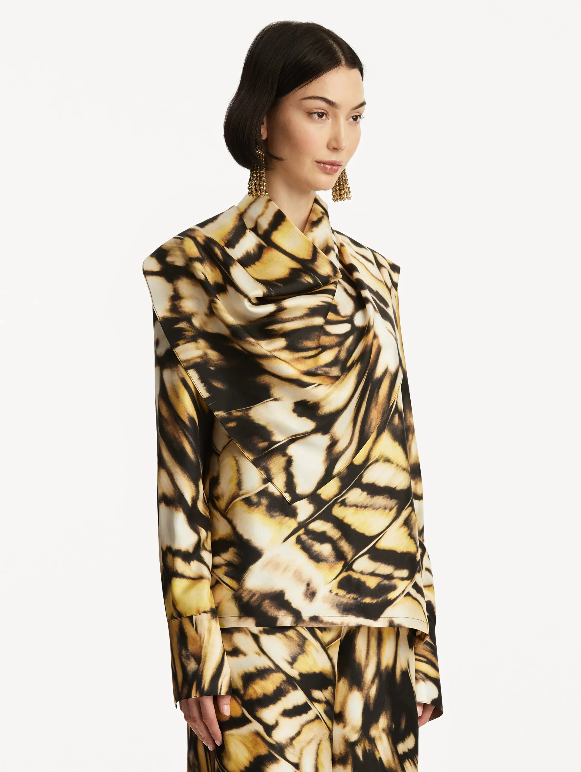 Abstract Butterfly Silk Twill Blouse