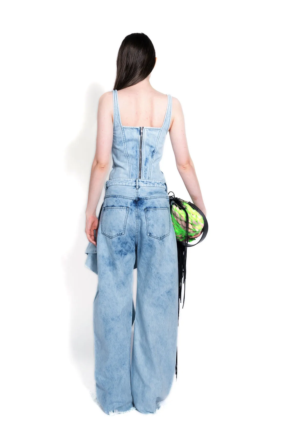 ACID WASH BOYFRIEND TROUSERS WITH BIG BOW