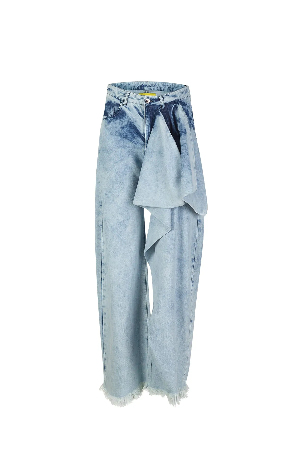 ACID WASH BOYFRIEND TROUSERS WITH BIG BOW