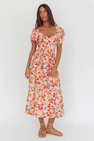 Carynna Flutter Sleeve Maxi Dress Floral Red