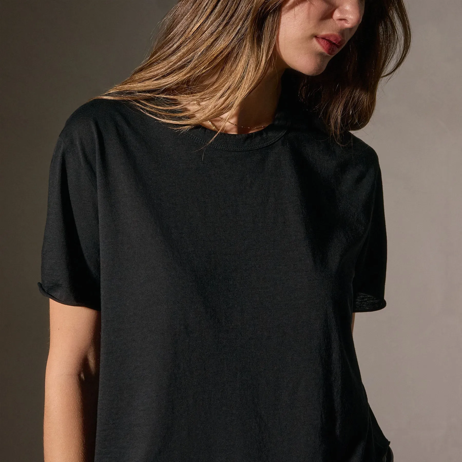 Cotton Linen Silk Tee - Black