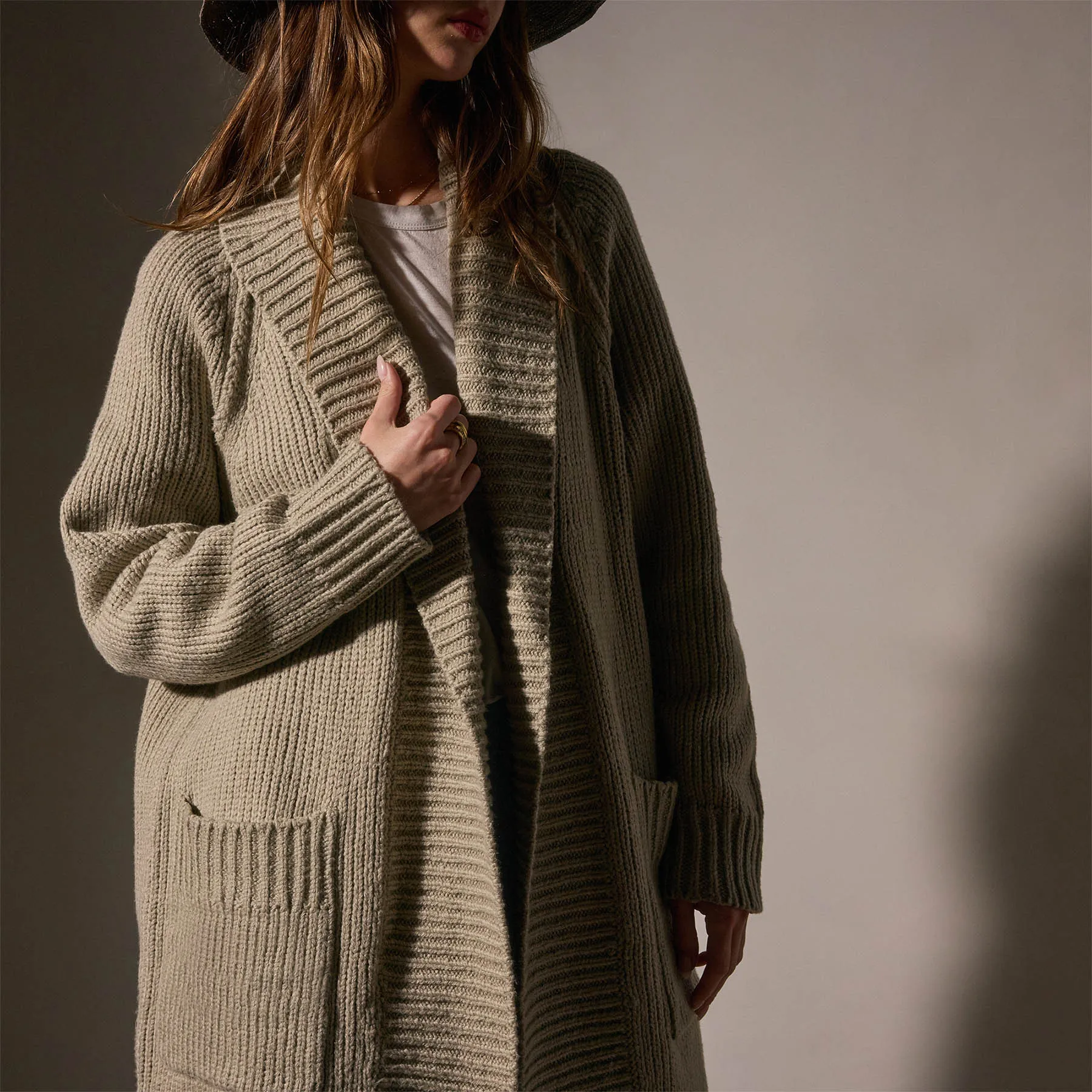 Cotton Shawl Collar Cardigan - Overcast