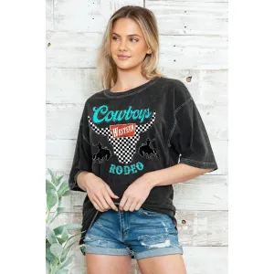 Cowboy Rodeo - Oversize Mineral Wash T: CHARCOAL GREY MB2063