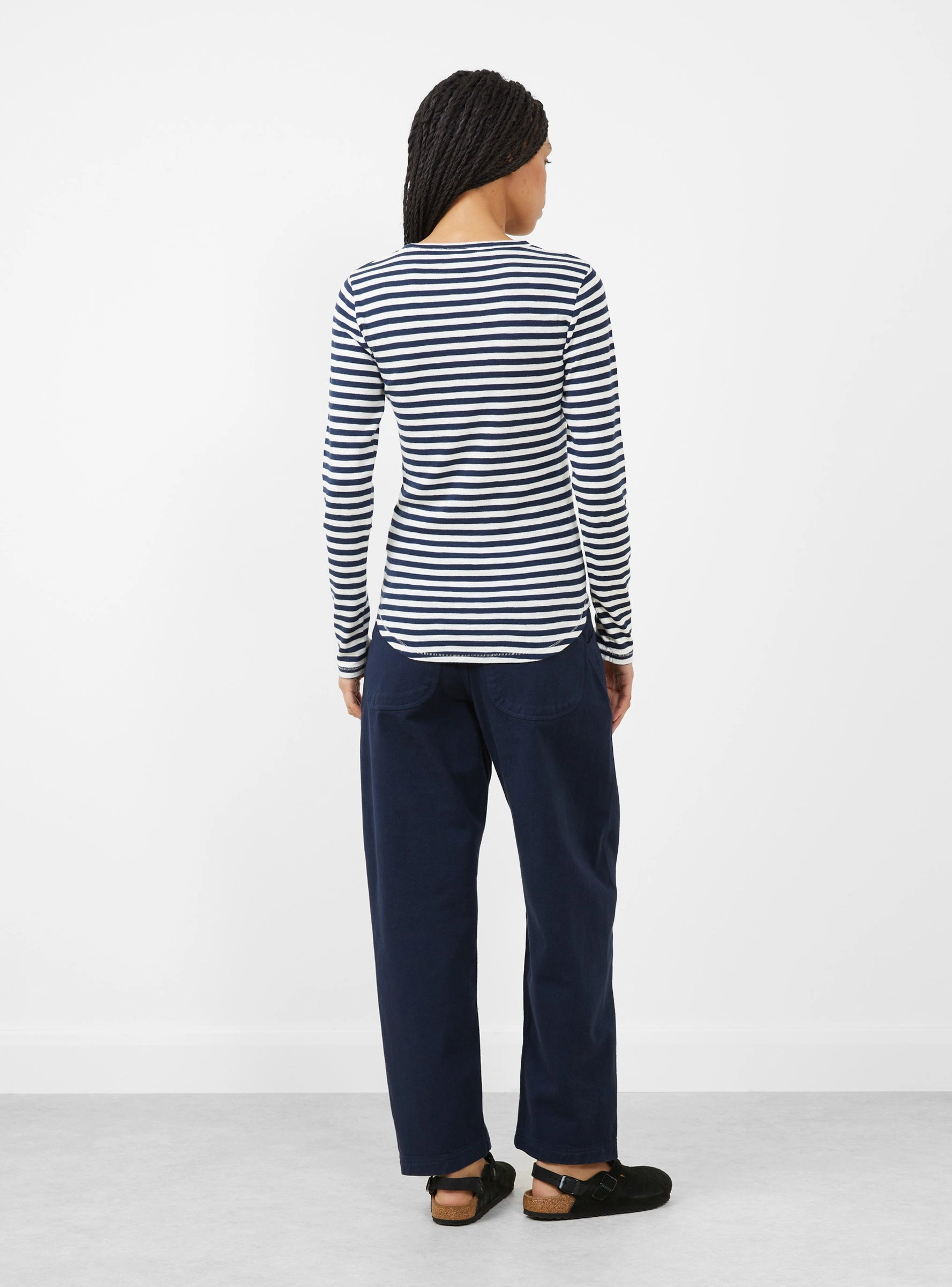Earth Charlotte Long Sleeve T-Shirt Navy and White
