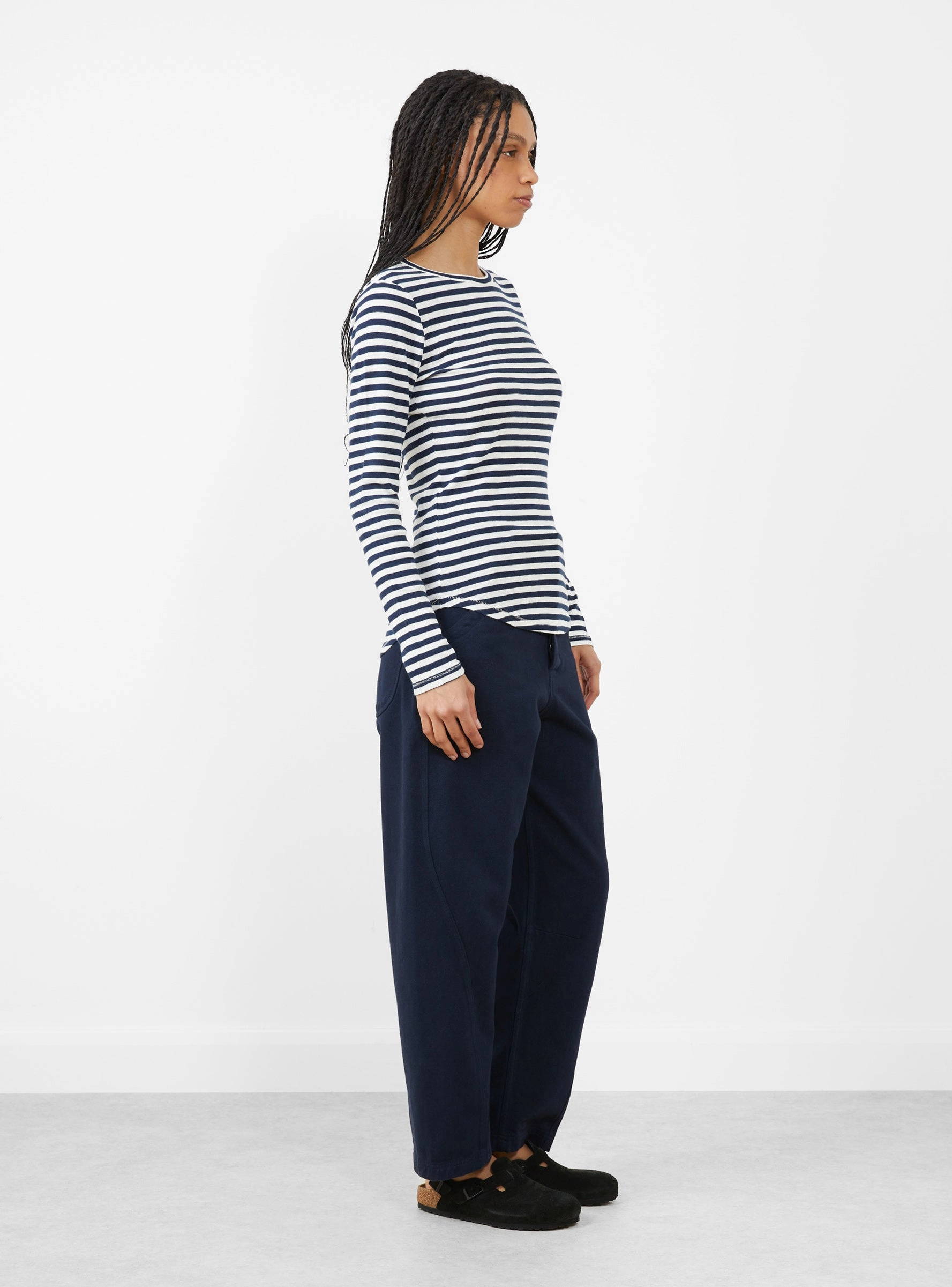 Earth Charlotte Long Sleeve T-Shirt Navy and White