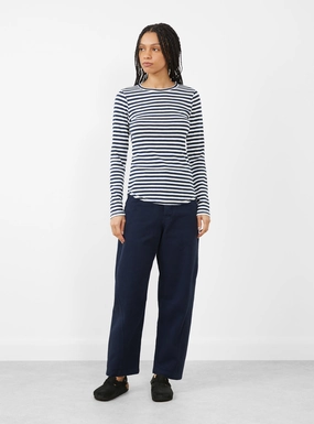Earth Charlotte Long Sleeve T-Shirt Navy and White