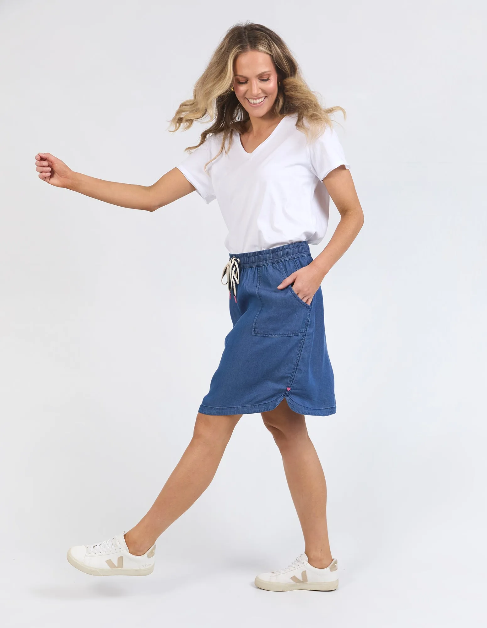 Elm Emmy Chambray Skirt Dark Blue Wash