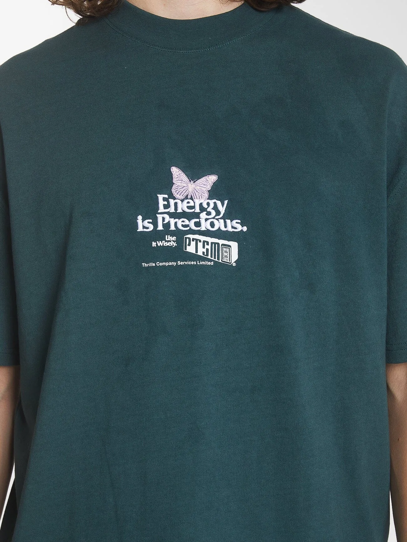 Energy Is Precious Box Fit Oversize Tee - Dark Jade