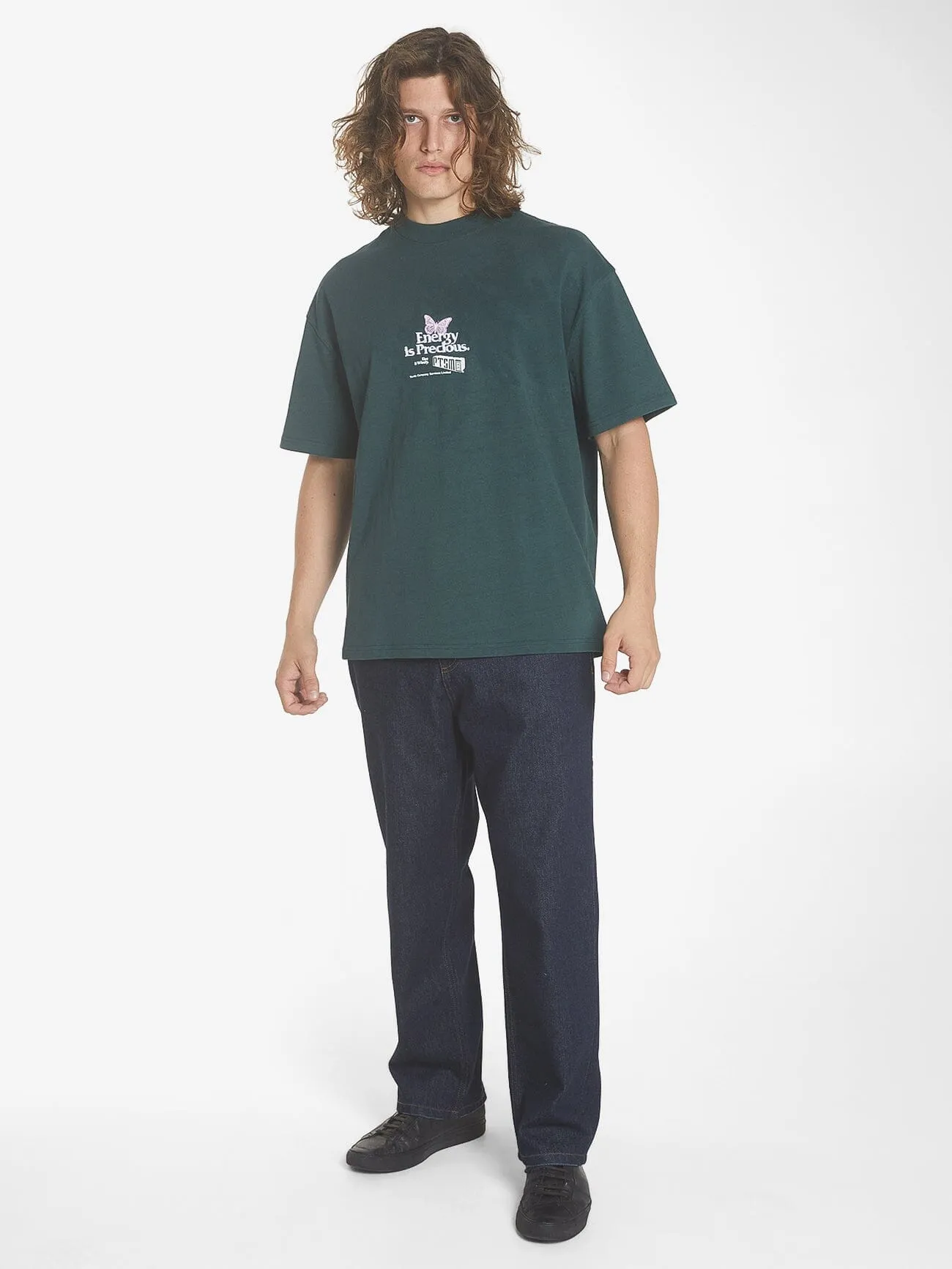 Energy Is Precious Box Fit Oversize Tee - Dark Jade