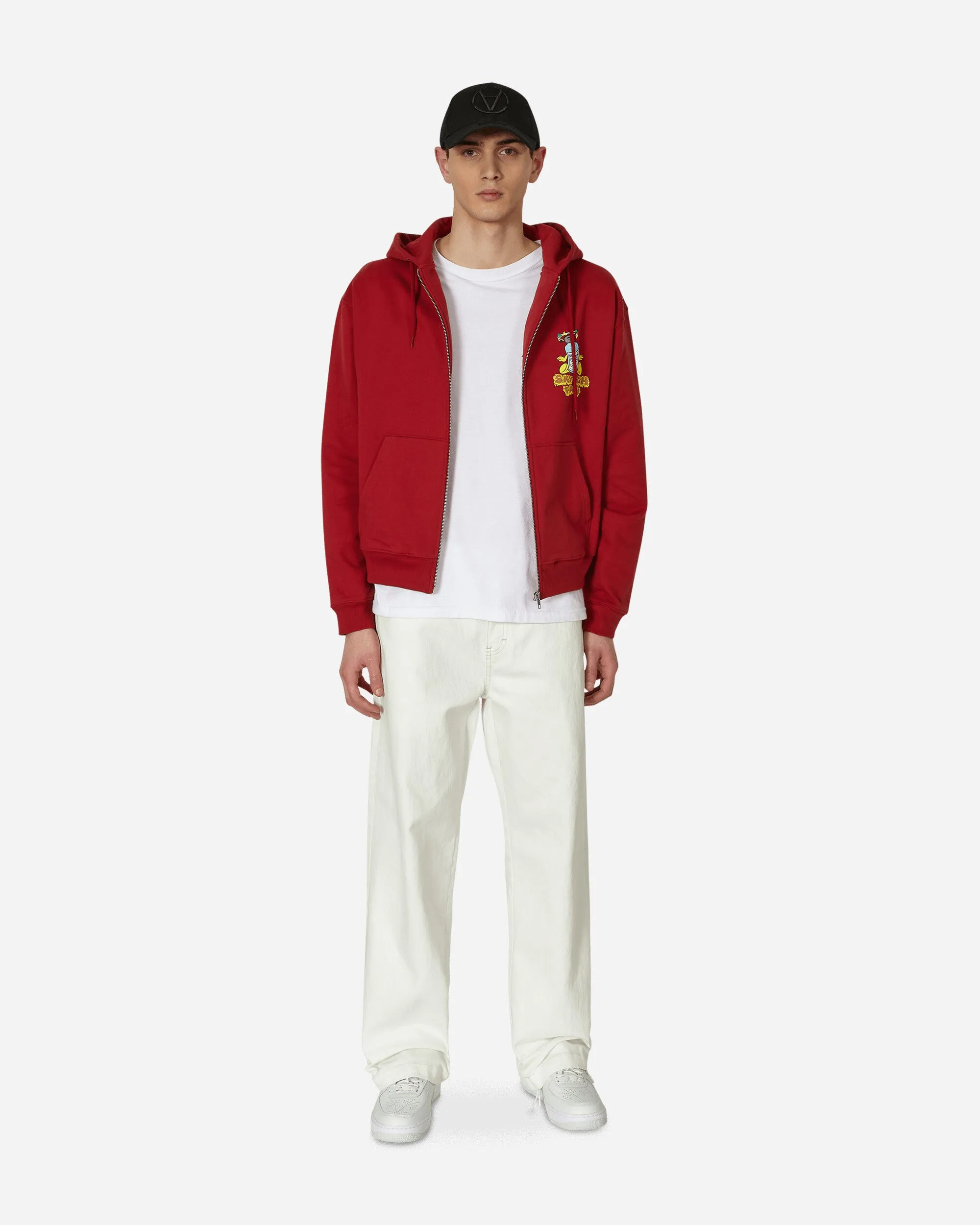 Flatbush Printed Zipped Hooded Sweatshirt Red