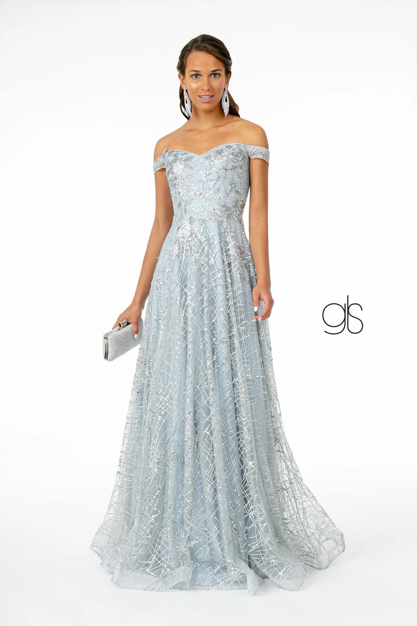 Floral Embroidery Long Prom A-Line Dress
