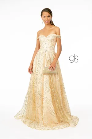 Floral Embroidery Long Prom A-Line Dress