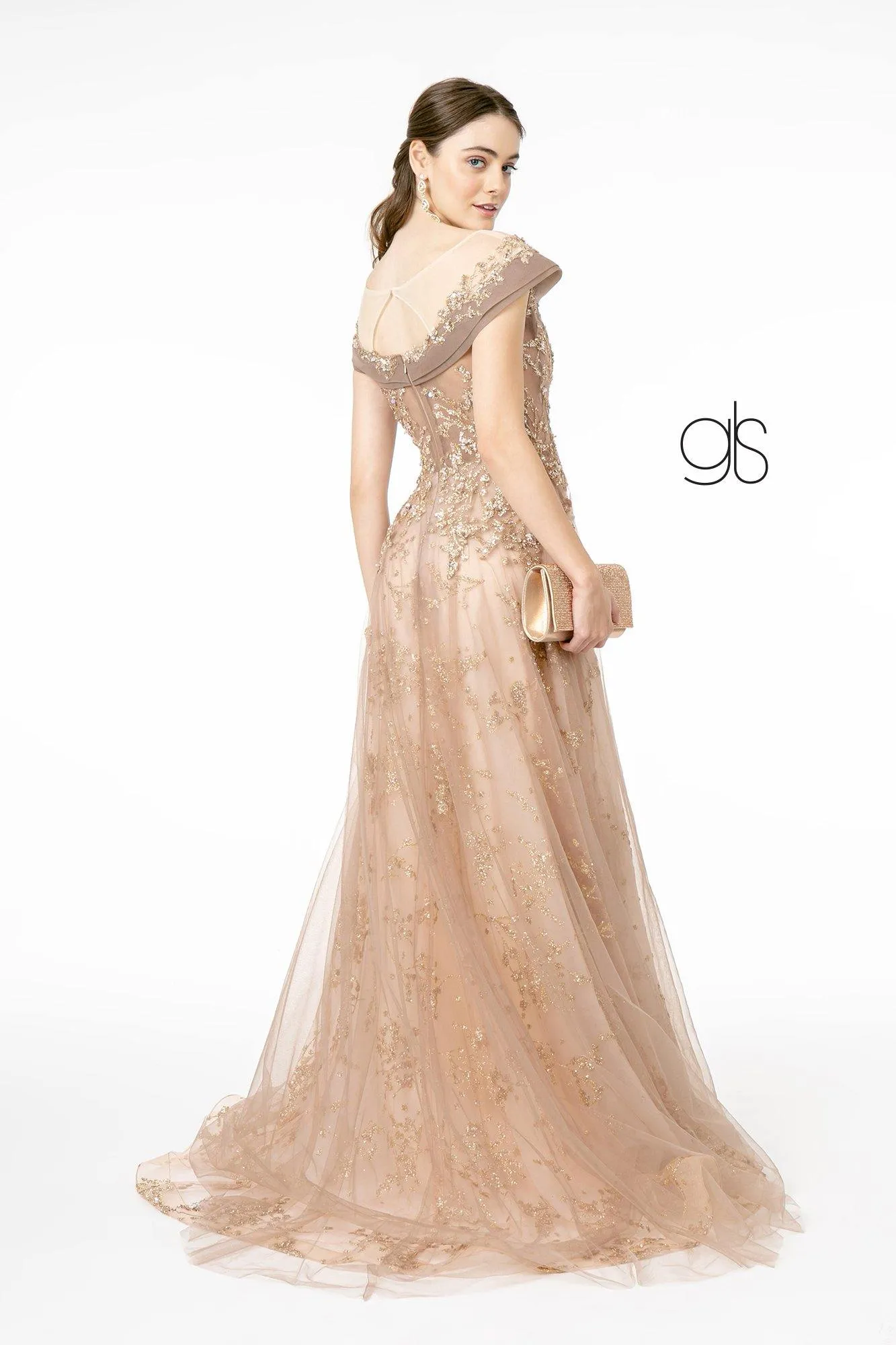 Glitter Mesh A-Line Long Prom Dress