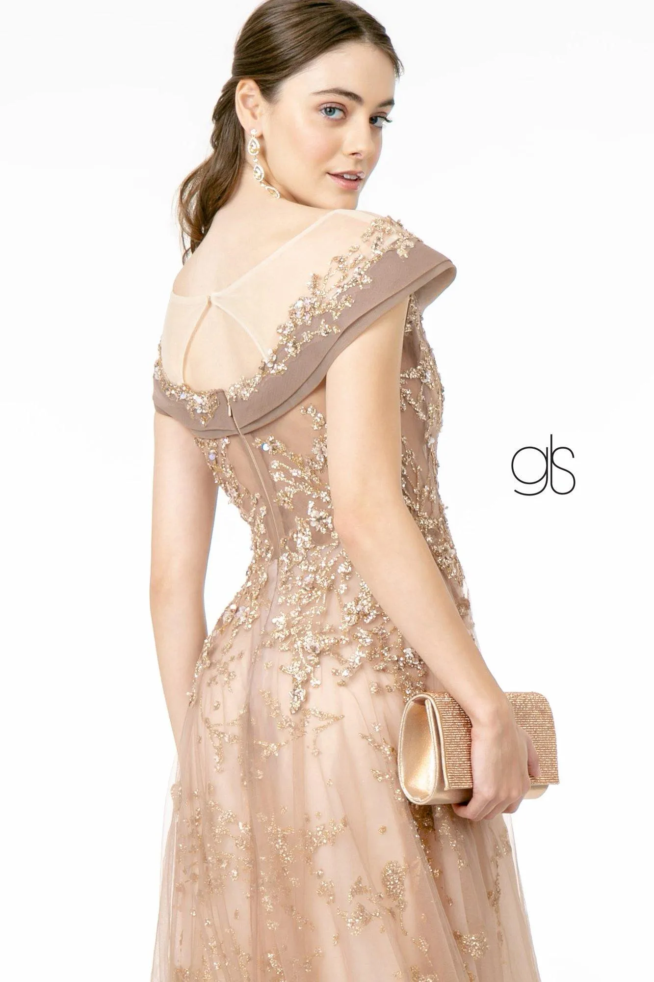 Glitter Mesh A-Line Long Prom Dress