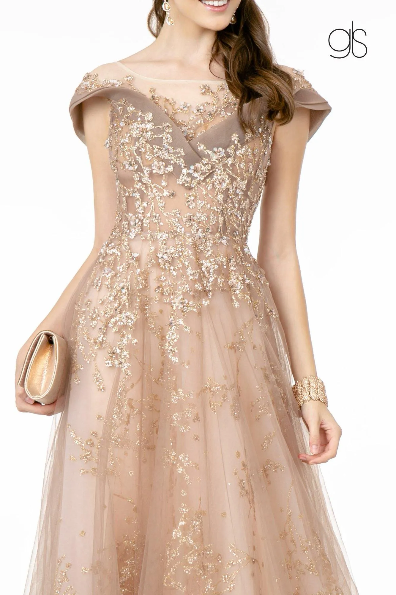 Glitter Mesh A-Line Long Prom Dress