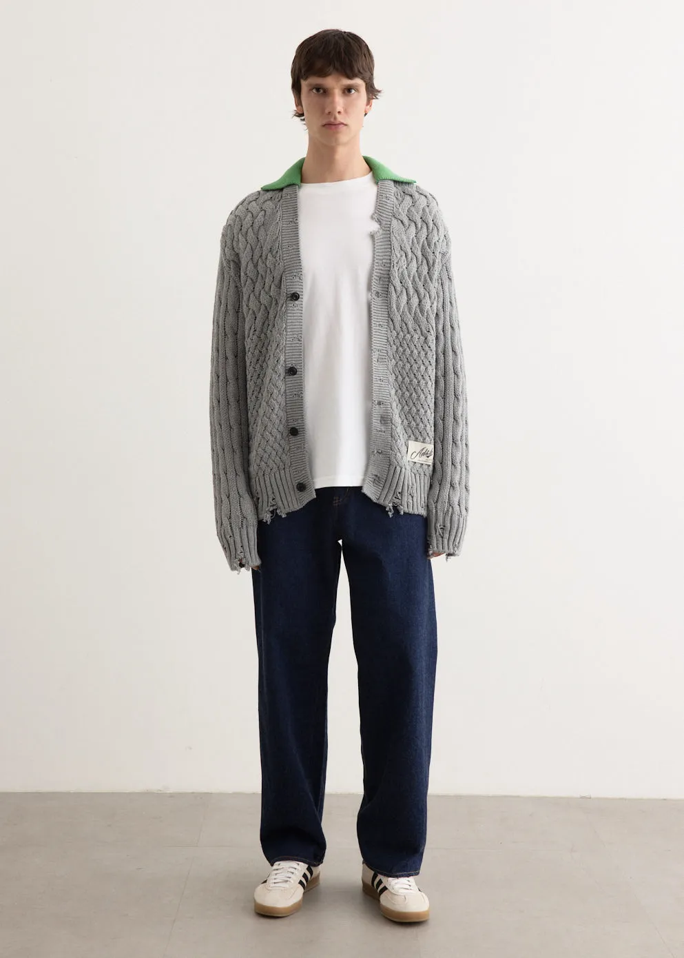 Green Collar V-Neck Cardigan
