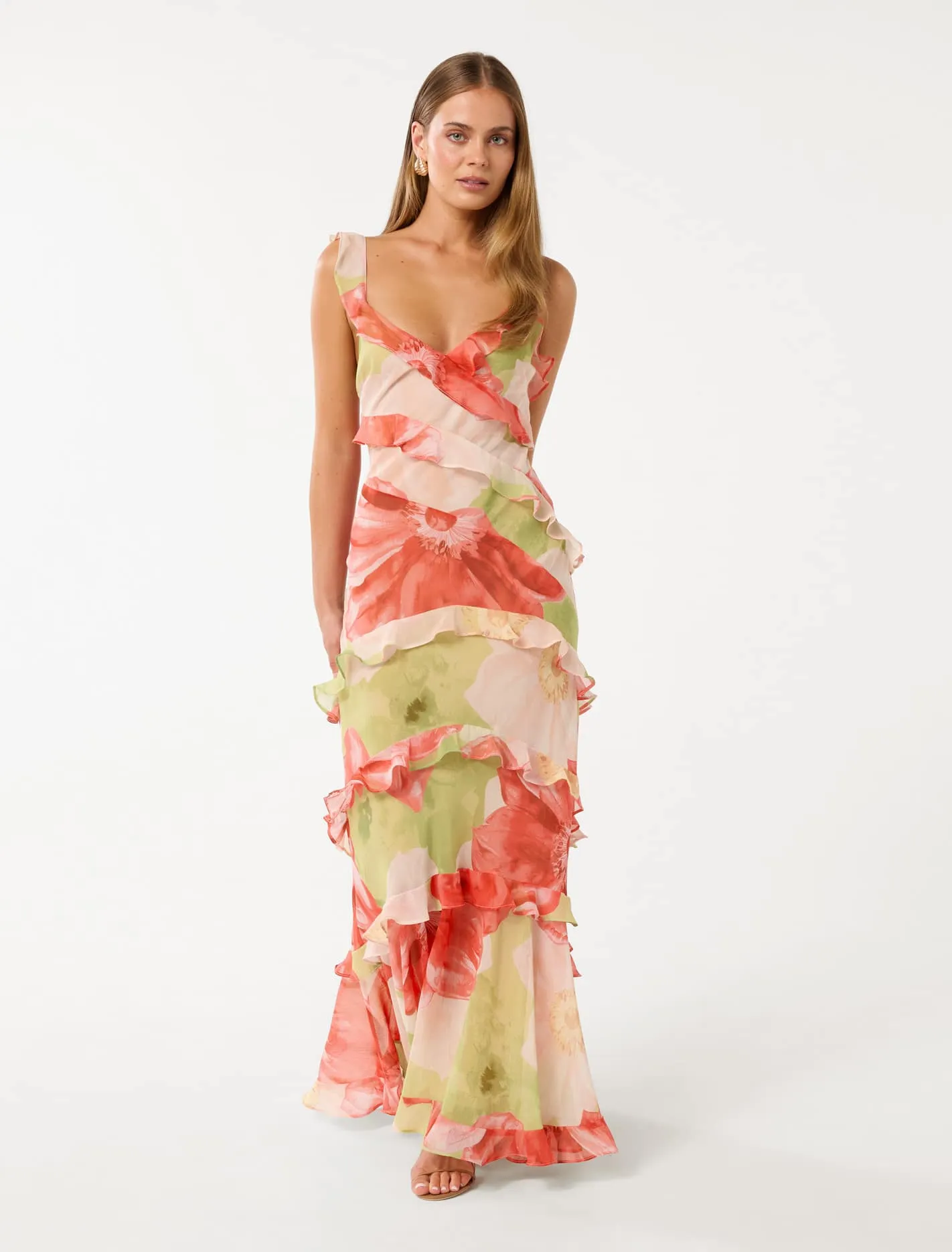 Isla Ruffle Asym Maxi Dress