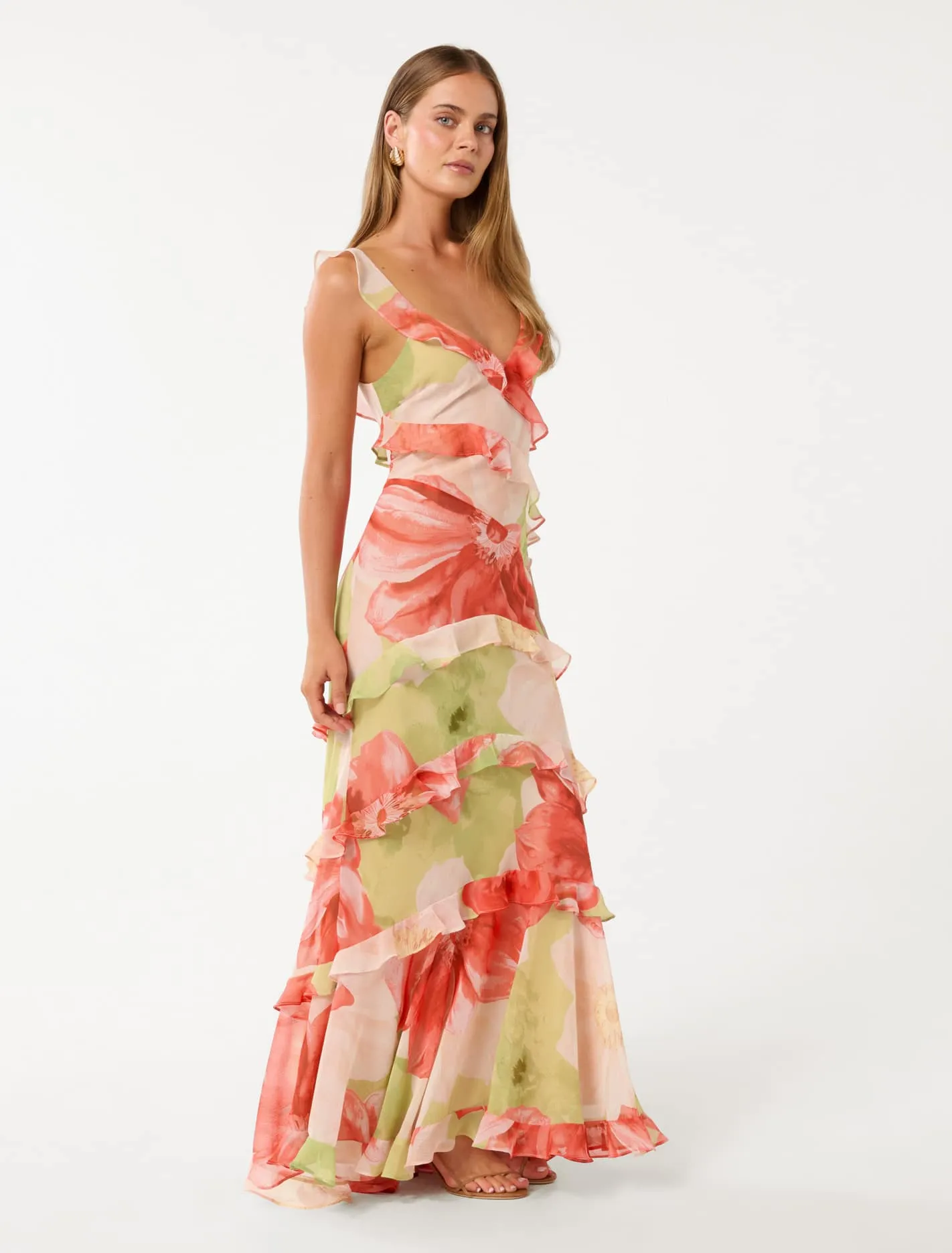 Isla Ruffle Asym Maxi Dress
