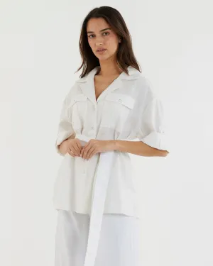 Jade Oversized Linen Shirt - White