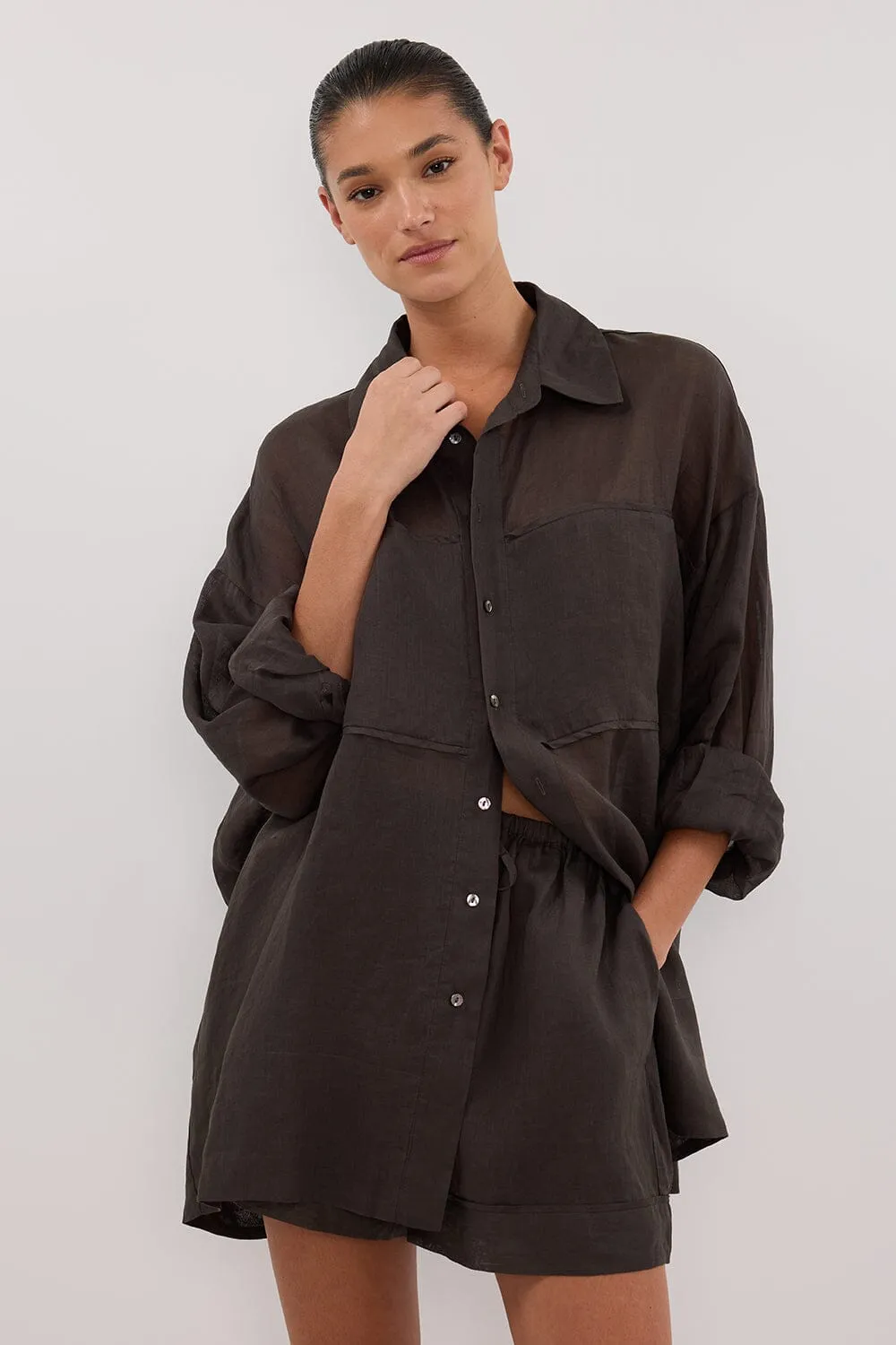 KAI PETROL OVERSIZED RAMIE SLEEVED SHIRT
