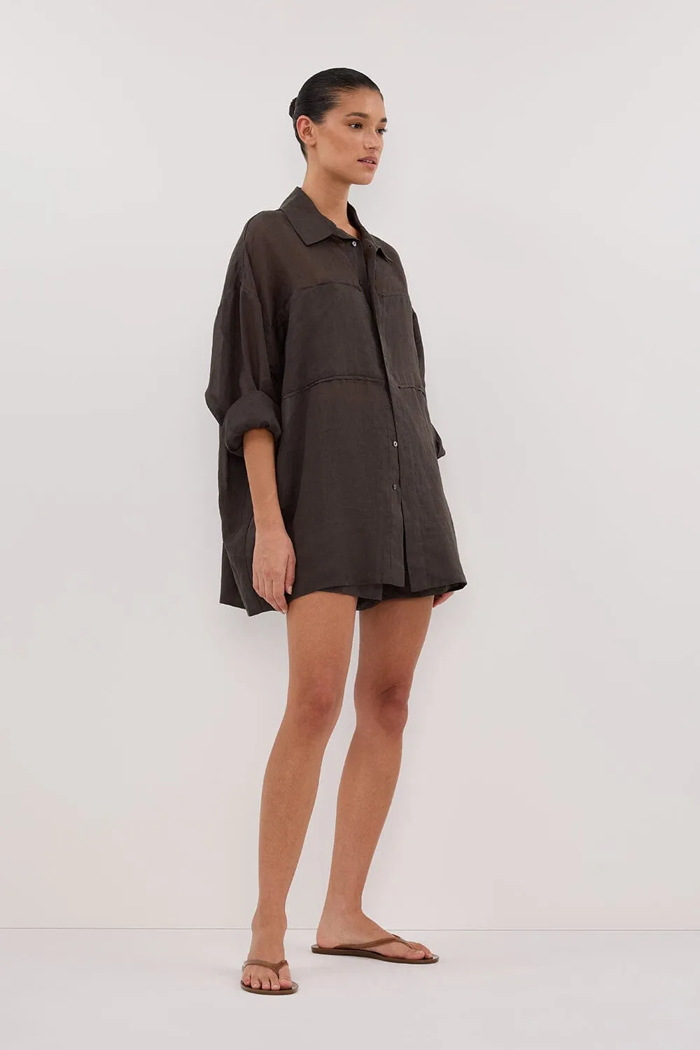 KAI PETROL OVERSIZED RAMIE SLEEVED SHIRT