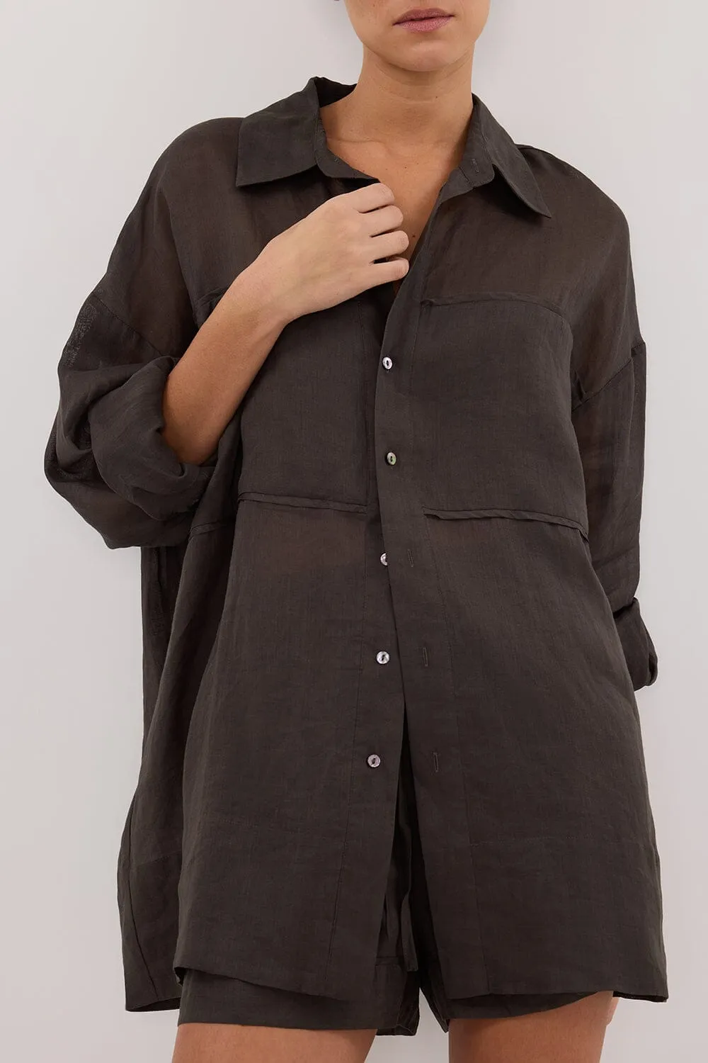 KAI PETROL OVERSIZED RAMIE SLEEVED SHIRT