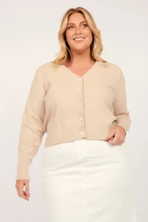 Knitted Cropped Cardigan in Oatmeal