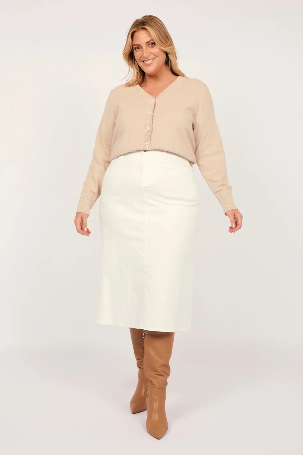 Knitted Cropped Cardigan in Oatmeal