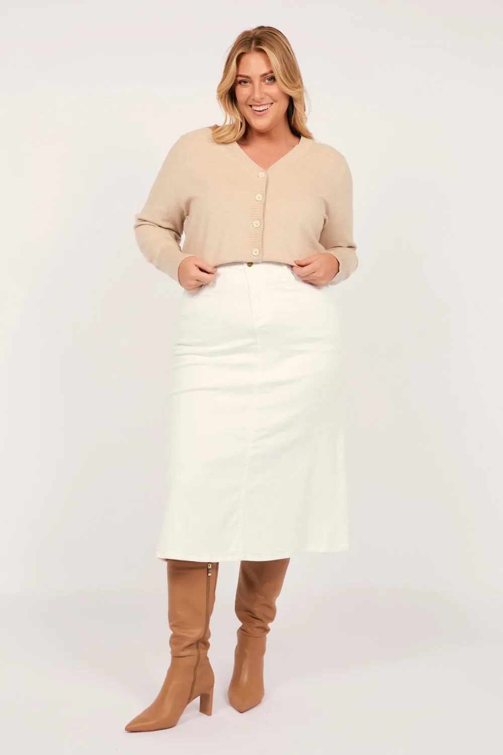 Knitted Cropped Cardigan in Oatmeal