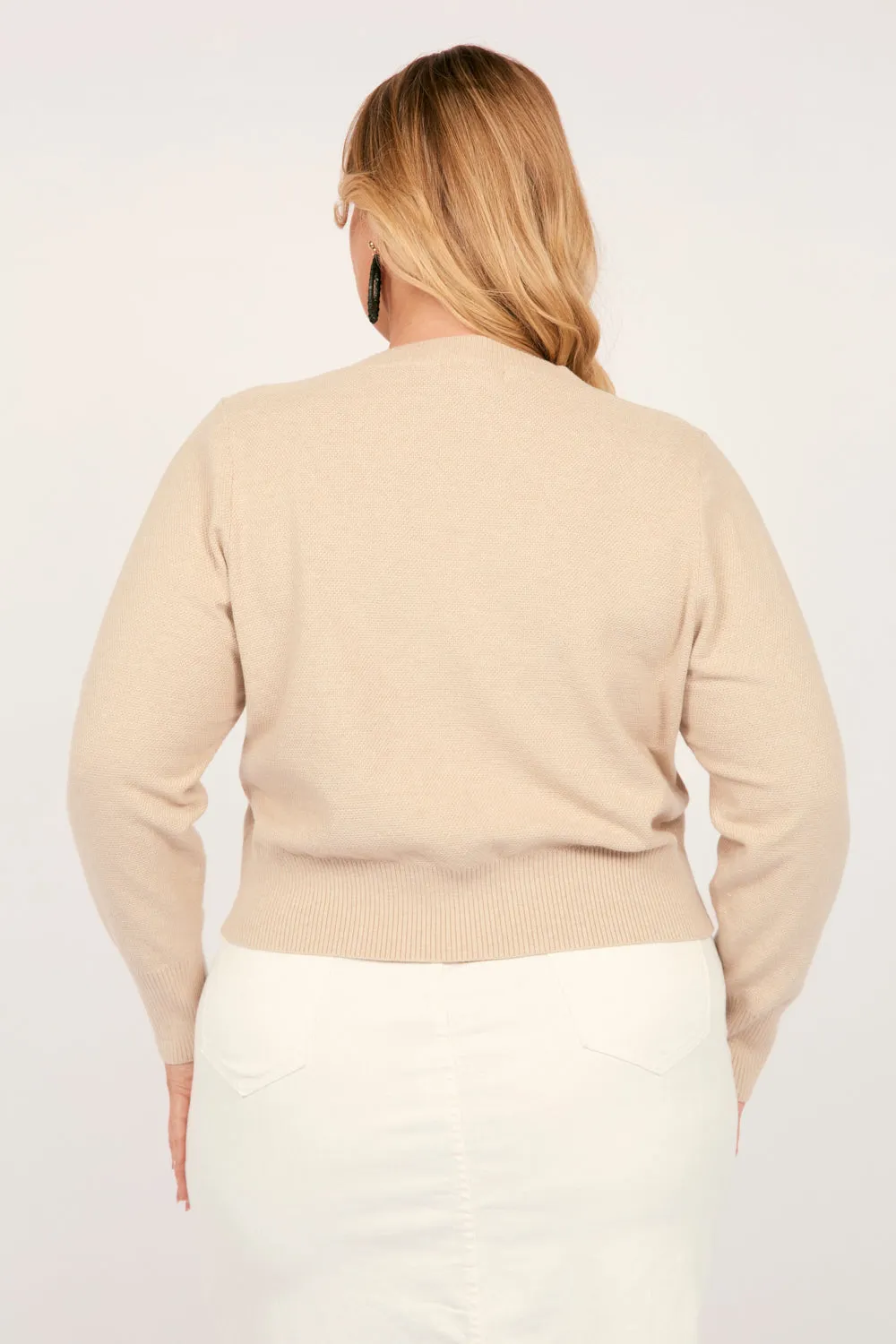 Knitted Cropped Cardigan in Oatmeal