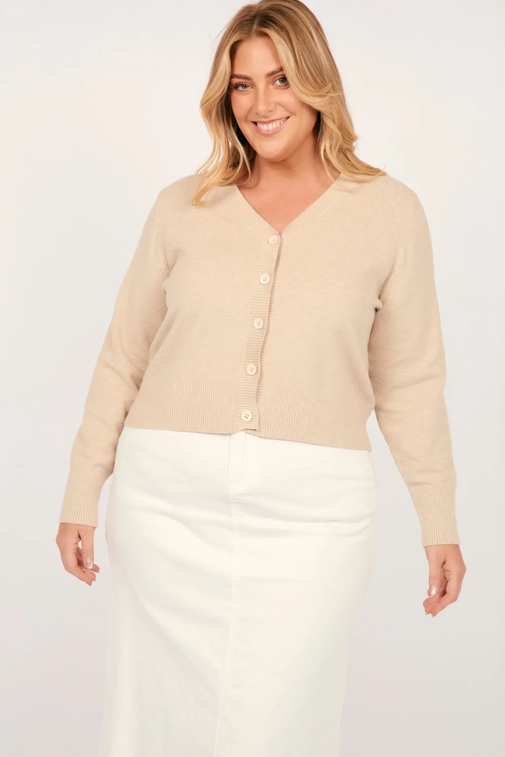Knitted Cropped Cardigan in Oatmeal