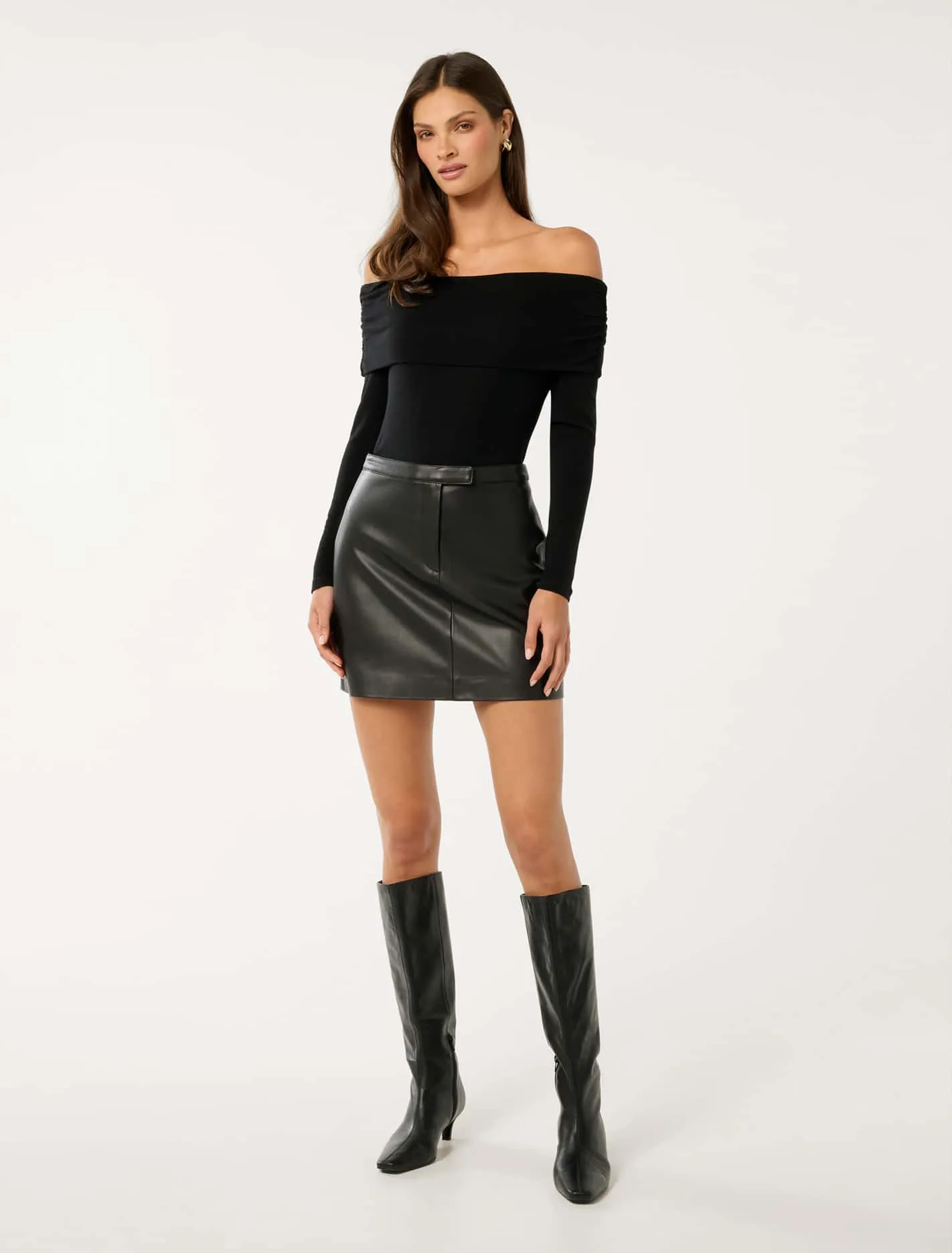 Kyla Long Sleeve Wool Blend Bardot Top