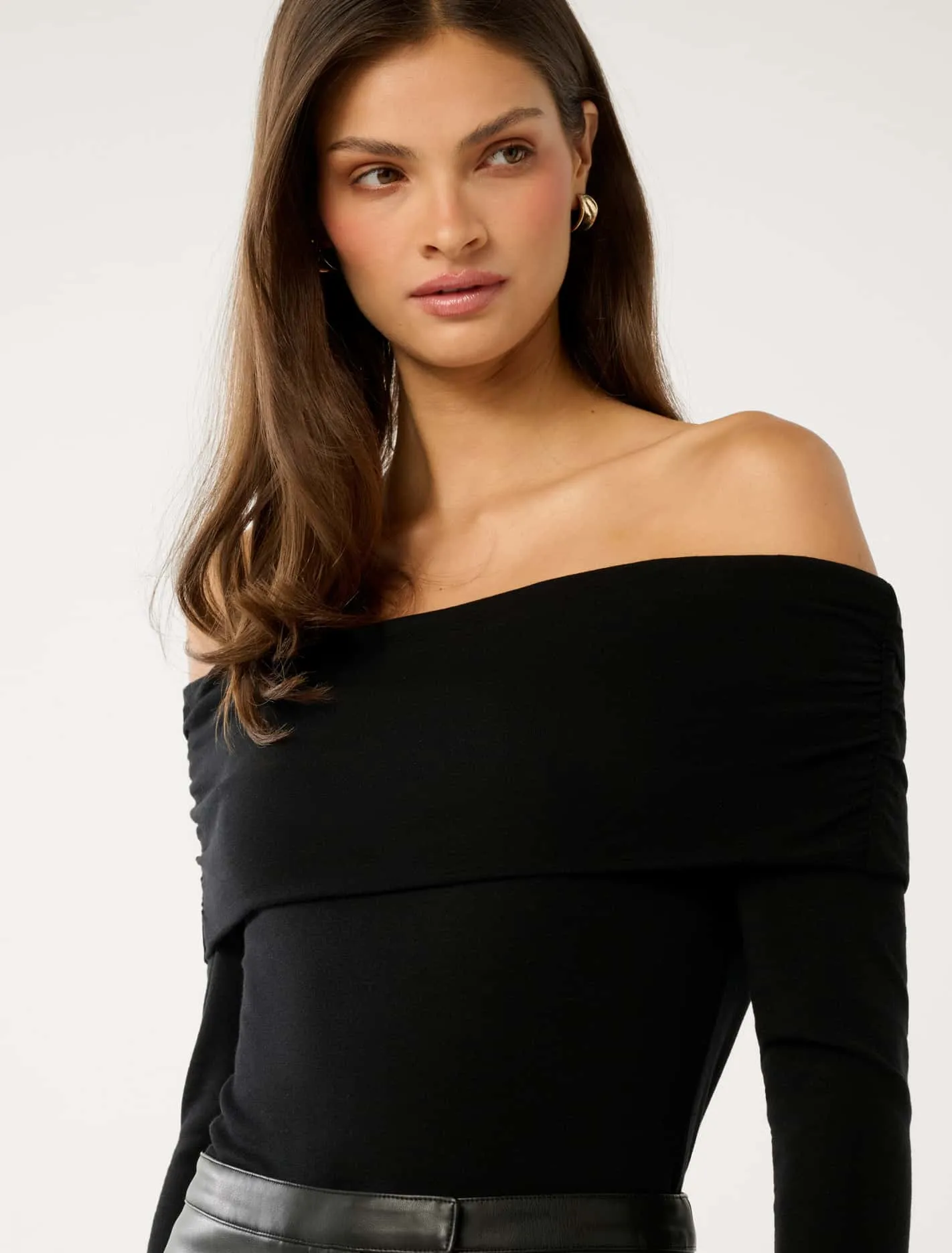 Kyla Long Sleeve Wool Blend Bardot Top