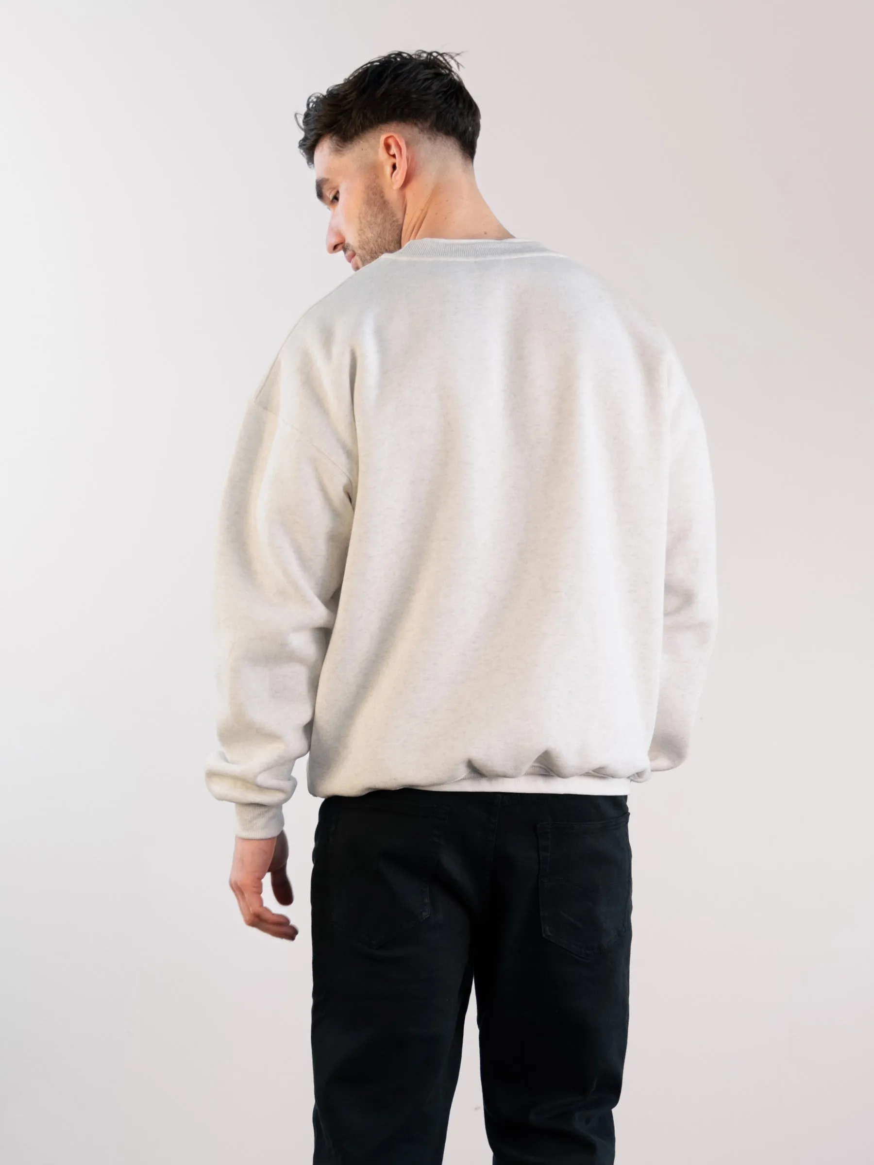 Label Relaxed Sweater - Marl White