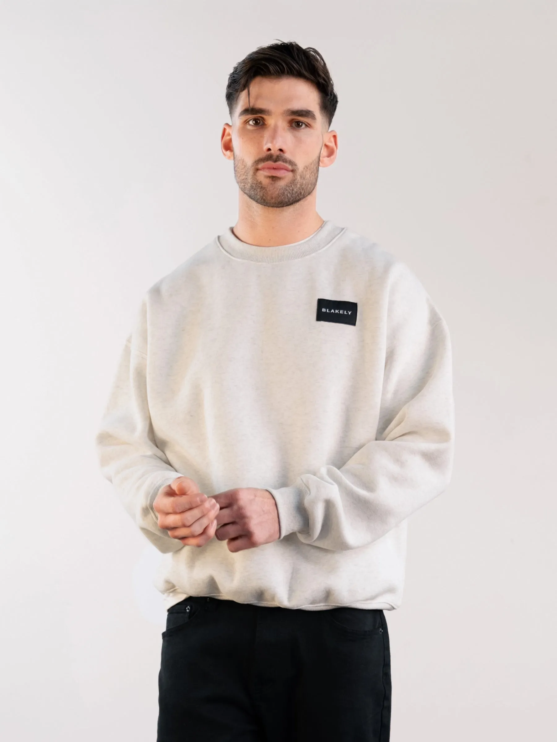Label Relaxed Sweater - Marl White