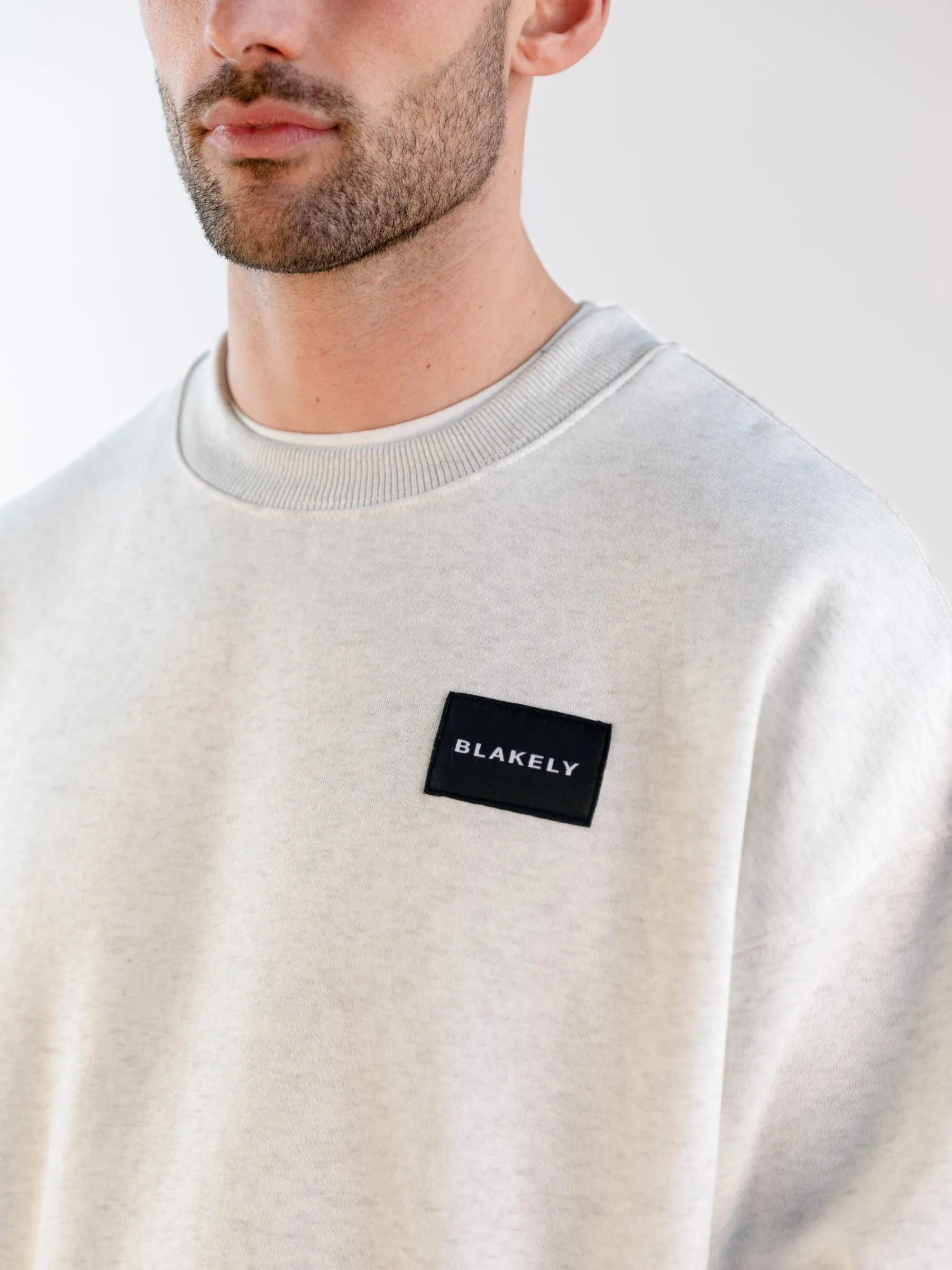 Label Relaxed Sweater - Marl White