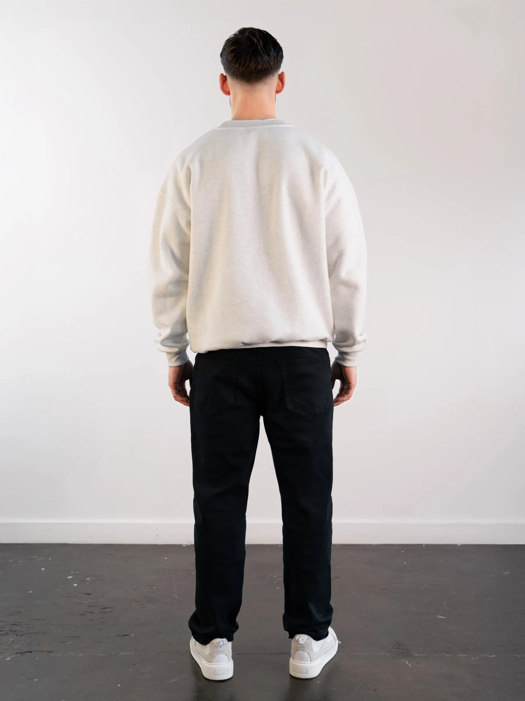 Label Relaxed Sweater - Marl White