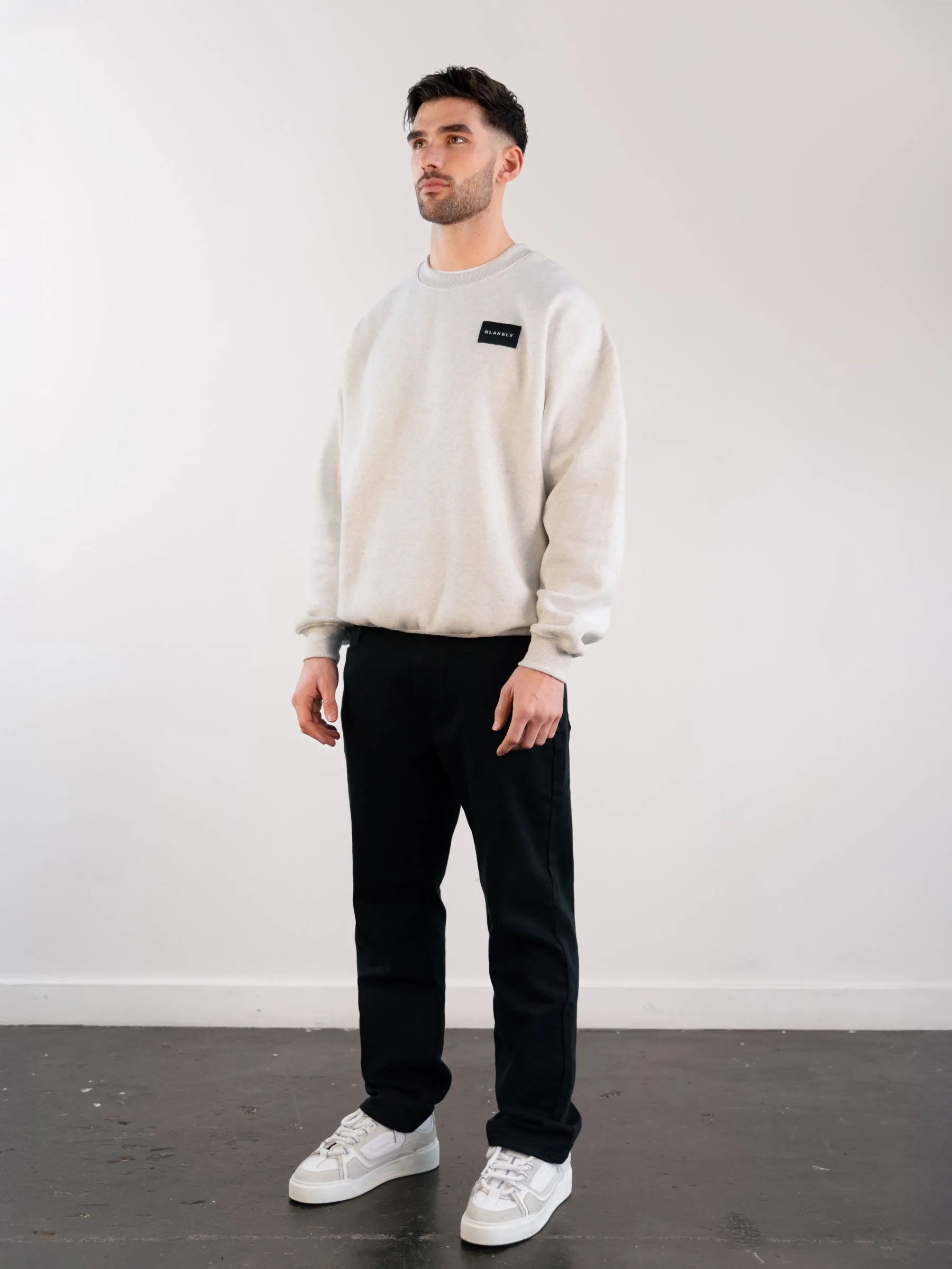 Label Relaxed Sweater - Marl White