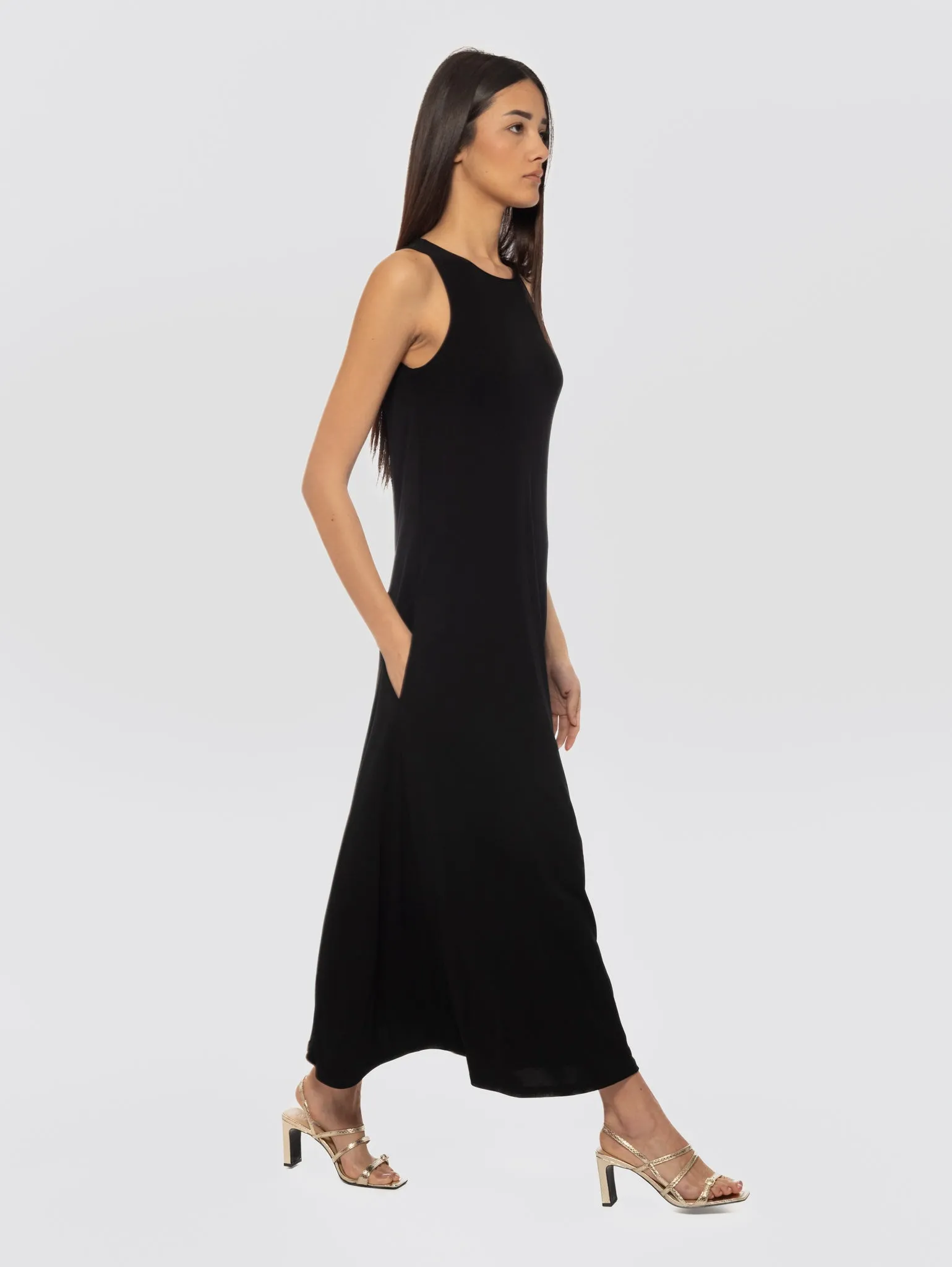 Long Jersey Stretch Dress Black