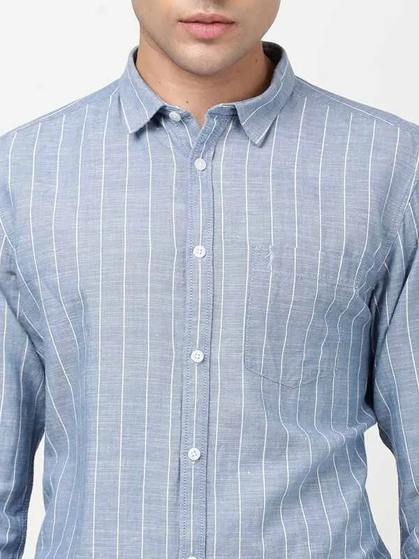 Men Striped Full Sleeve Cotton Blend Shirt