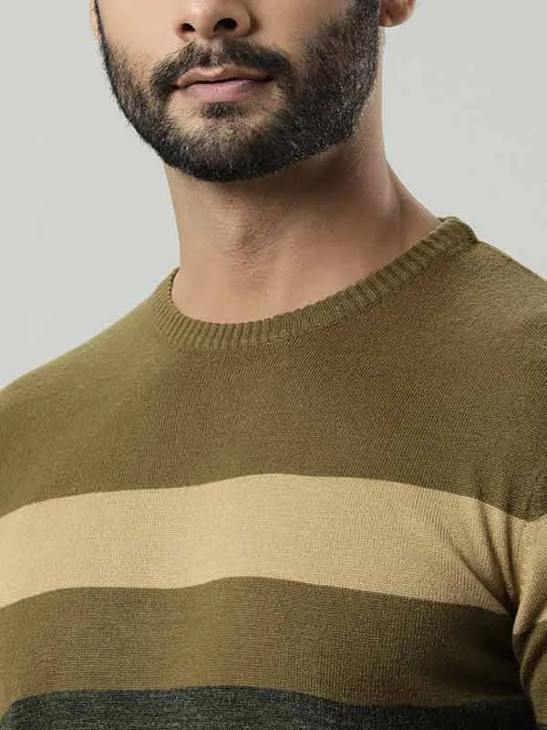 Men Striped Full Sleeve Crew Neck Sweater