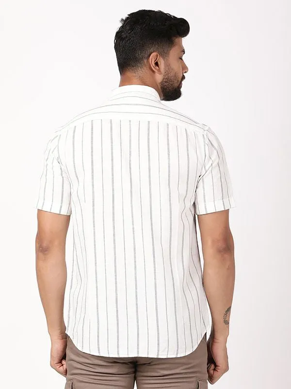 Men Striped Half Sleeve Cotton Blend Shirt