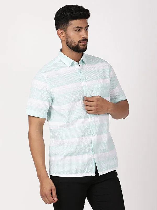 Men Striped Half Sleeve Cotton Shirt
