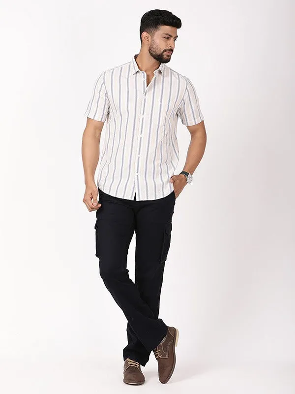 Men Striped Half Sleeve Cotton Shirt