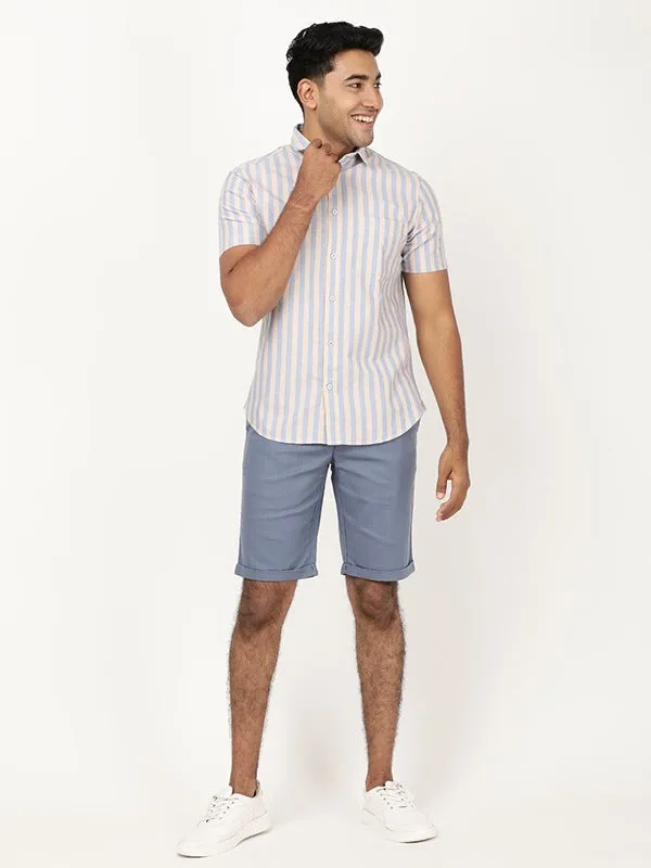 Men Striped Half Sleeve Cotton Shirt