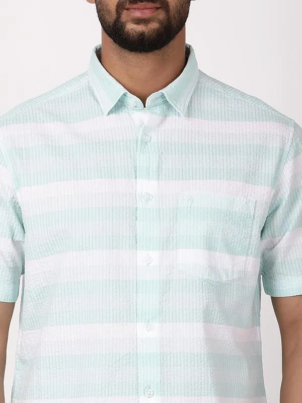 Men Striped Half Sleeve Cotton Shirt