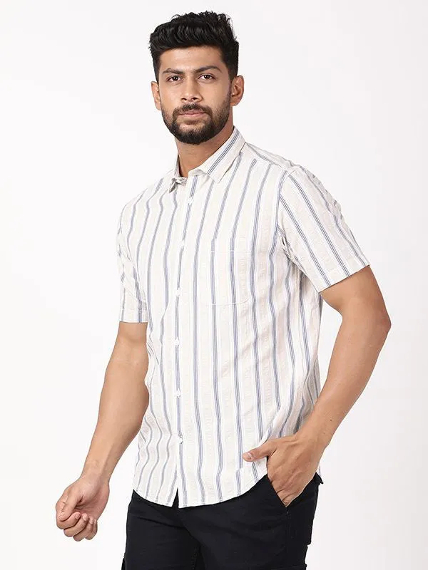 Men Striped Half Sleeve Cotton Shirt